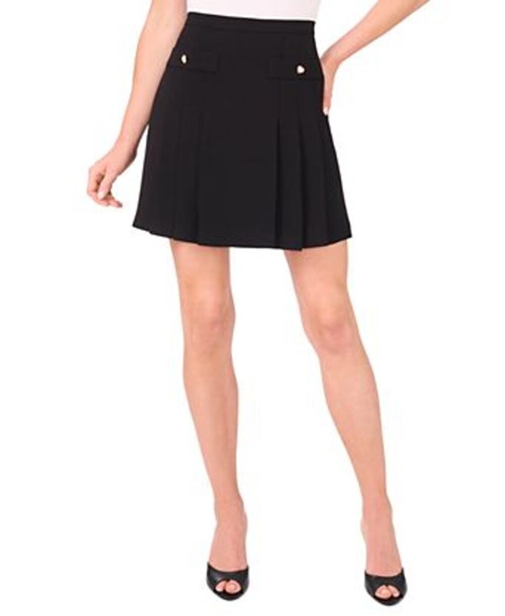 CeCe Tweed Pleated Mini Skirt Black NWT Heart Button Women's 8